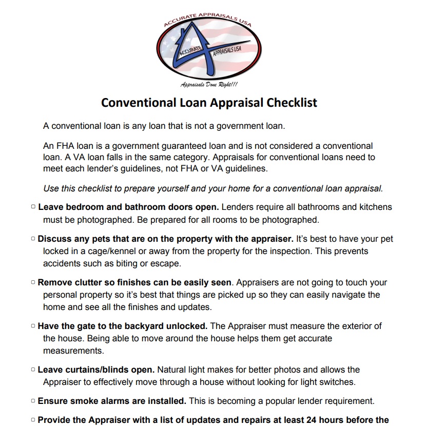 home appraisal checklist for heloc loan