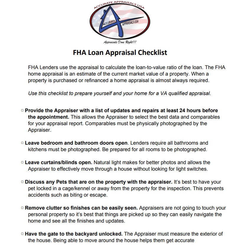 fha home appraisal checklist